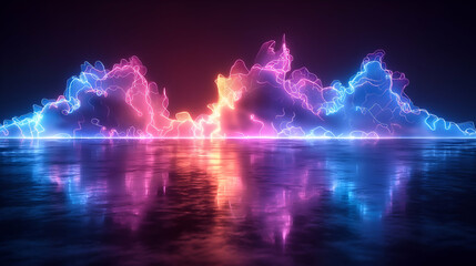 Wall Mural - Abstract Neon Energy Landscape Vibrant Pink and Blue Glowing Lines, Futuristic Background for Modern Art