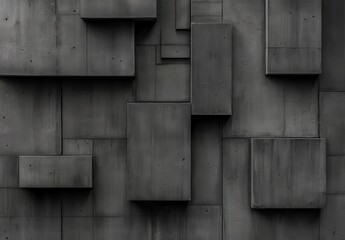 Poster - Abstract Geometric Concrete Wall Design Featuring Textured Panels in Various Sizes and Depths Creating a Monochromatic and Modern Aesthetic