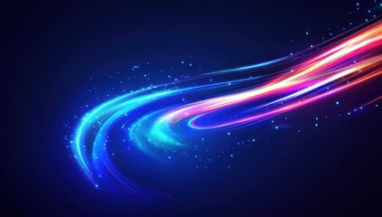Fototapete - Abstract glowing light trails in vibrant blue and pink colors creating dynamic motion graphics against a dark background for modern designs