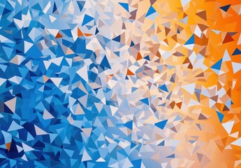 Poster - Abstract mosaic background featuring triangular shapes in vibrant blue and orange hues creating a dynamic, colorful, and modern design suitable for various uses
