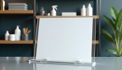 Aufkleber -  Blank white sheet on transparent stand in luxury car detailing center