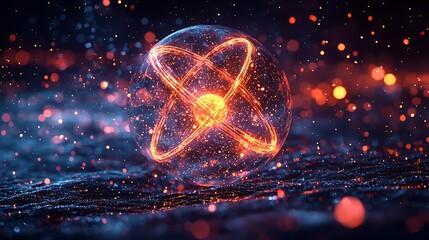 Poster - Abstract Atom Sphere, Night Glow, Particles