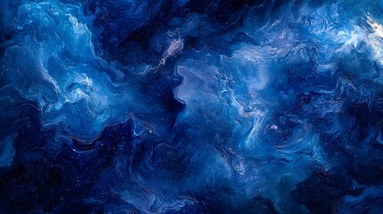 Poster - Abstract blue and white fluid art resembling swirling cosmic nebulae in deep space