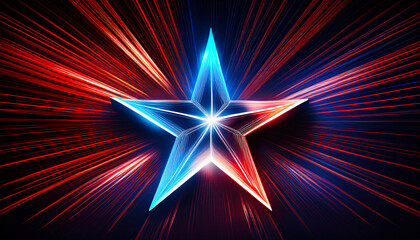 Poster - Illuminated Star Radiating Vibrant Red and Blue Streaks in a Cosmic Dance of Light and Color