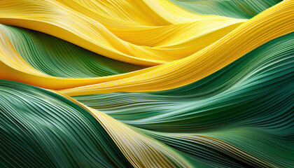 Poster - Abstract Waves of Yellow and Green Flow Gracefully Through a Dynamic Landscape
