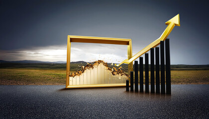 Poster - Graph Line Emerges Dramatically From Its Frame, Symbolizing Growth and Breaking Boundaries