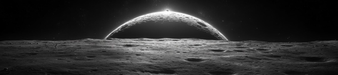 Wall Mural - Lunar Surface with Spacecraft in the Distance and Cosmic Backdrop. Generative AI