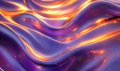 Poster - Abstract flowing waves with vibrant orange and purple hues and glittery accents