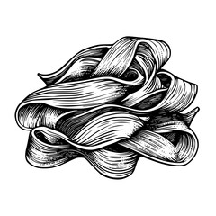 intricate engraved illustration of swirling ribbon-like shapes intertwined in a detailed vector desi