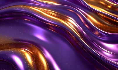 Poster - Abstract wavy golden and purple background with glittering elements creating flow