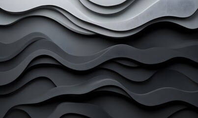 Poster - Abstract 3D Rendering of Dark Grey Wavy Layers for Modern Backgrounds