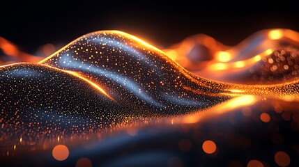 Poster - Abstract wavy golden digital art