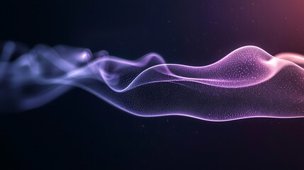 Poster - Abstract wavy particle stream floating in dark space, purple and blue gradient glow