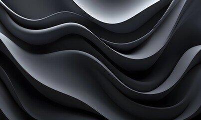 Poster - Abstract dark gray fluid wave pattern with smooth curves and subtle light play