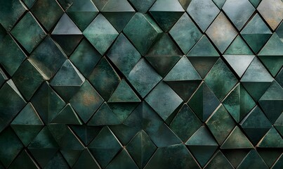 Poster - Abstract textured dark green geometrical pattern with triangles and rhombuses