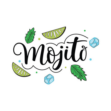 Hand Drawn Mojito Lettering Vector Design.