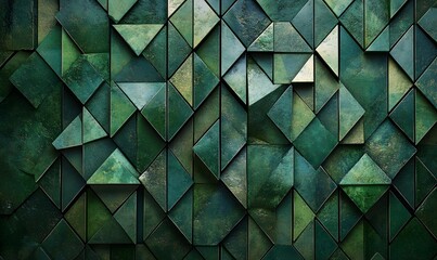 Poster - Abstract emerald green geometric pattern with textured surface and metallic sheen