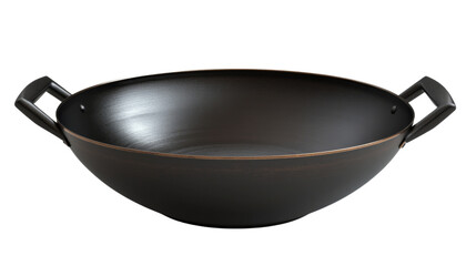 empty modern wok with handles isolated on transparent background