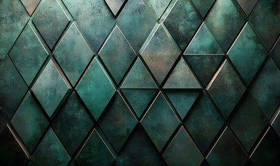 Poster - Emerald Geometric Textured Wall with Dimensional Triangles and Dark Accents
