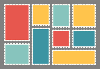 Wall Mural - set geometric blank frame. retro colored text box. empty speech bubble on gray background, postage s