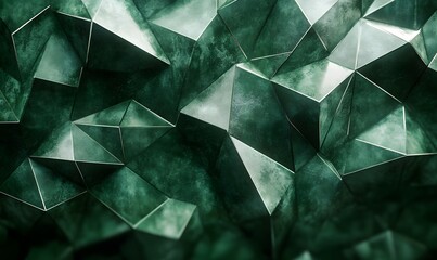 Poster - Abstract Green Geometric Metallic Surface with Reflective Facets
