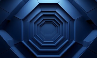 Poster - Abstract geometric blue tunnel with layered octagonal shapes creating a sense of depth