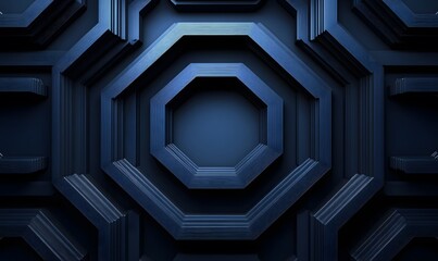 Poster - Abstract Dark Blue Geometric Pattern with Octagon Shapes and Fine Lines Texture