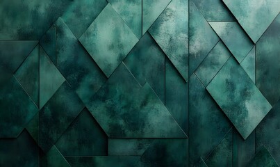 Poster - Abstract geometric pattern of textured green and teal panels creating a modern design