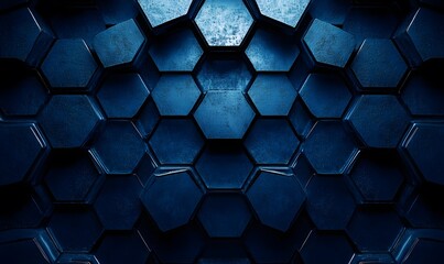 Poster - Abstract dark blue metallic honeycomb texture background for technology concept