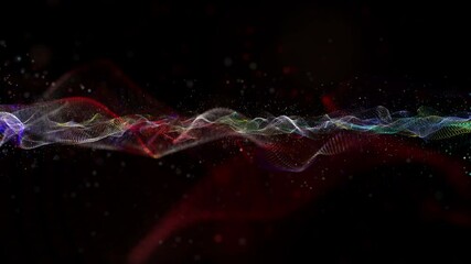 Poster - Futuristic video animation with particle wave object in slow motion, 4096x2304 loop 4K