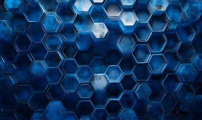 Poster - Abstract blue textured hexagonal pattern with varying shades and highlights