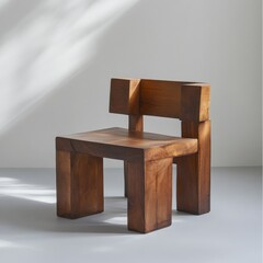 Aufkleber - Wooden Block Chair with Geometric Design and Warm Tone Lighting Against a Minimalist Background.