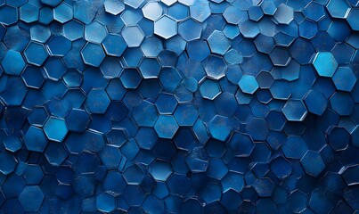 Poster - Abstract Blue Hexagon Patterned Background with varying shades and textures
