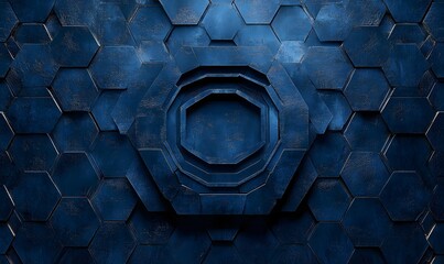 Poster - Abstract geometric dark blue texture background with layered hexagonal shapes