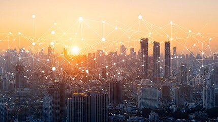 Poster - Cityscape Network Sunrise View