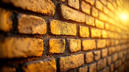 Poster - Close-up brick wall illuminated by warm sunlight at a building's exterior
