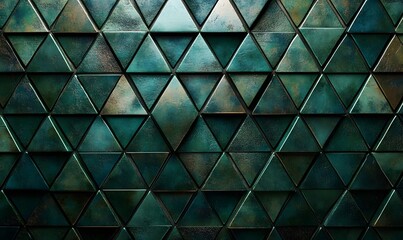 Poster - Abstract geometric design with teal and bronze metallic triangle texture background