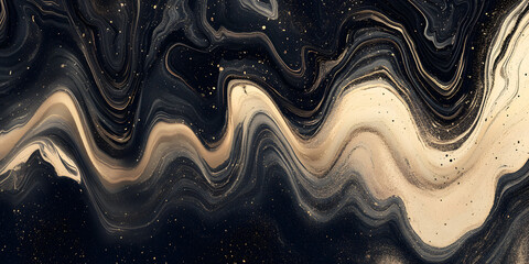Wall Mural - abstract wavy background made of liquid paints in beige and black colors. liquid marble. gold paint.