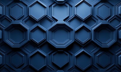 Poster - Abstract blue hexagonal pattern with geometric depth and shadow layers