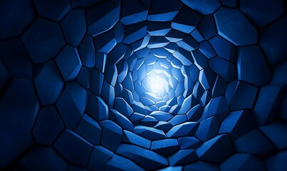 Aufkleber - Abstract blue tunnel with geometric shapes converging towards a bright central light