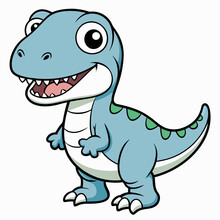 A cute cartoon Tyrannosaurus Rex with a friendly smile and big eyes, the dinosaur is a friendly cartoon vector illustration