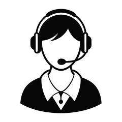 Poster - a minimalist black and white icon of a customer service representative wearing a headset, suggesting support and assistance vector illustration