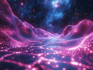 Poster - Cosmic Landscape: A Distant Galaxy with Stars and Nebulae
