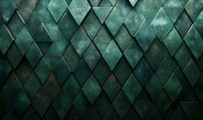 Poster - Abstract geometric green textured background with a 3D diamond pattern