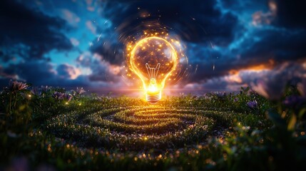 Poster - A captivating image depicting a glowing luminous orb of energy suspended in a dramatic stormy landscape  The sphere emits a powerful almost magical radiance casting an ethereal