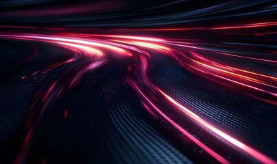 Poster - Abstract flowing red lights on a dark textured surface for a futuristic design