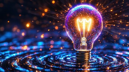 Poster - Radiant Labyrinth Light   A glowing incandescent orb at the center of an abstract futuristic labyrinth symbolizing the power of innovation creativity and new ideas to illuminate the path forward