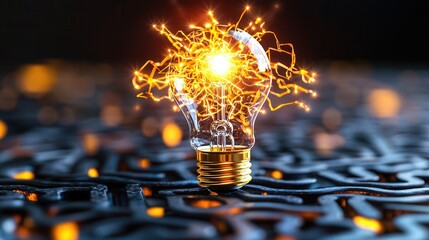Poster - futuristic maze concept with a central bright illumination and radiating energetic connections repre
