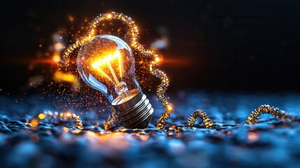 Poster - Glowing Illuminated Light Bulb in Futuristic Maze Concept Showcasing Creativity and Innovation  The image depicts a central bright light bulb surrounded by a maze like pattern