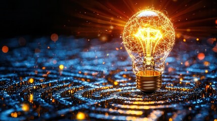 Poster - A glowing geometric maze design with an intricate network of interconnected pathways and illuminating lights symbolizing the concept of innovation creativity and intelligence